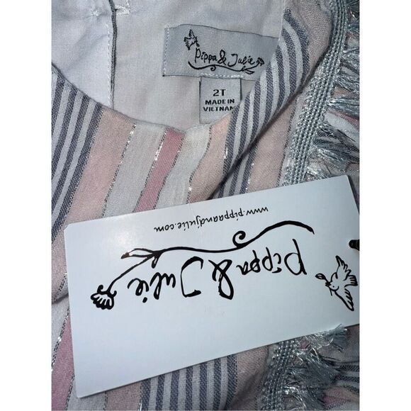 Pippa & Julie Striped Ruffled Flutter Sleeve Seersucker Dress Size 2T - Picture 7 of 11